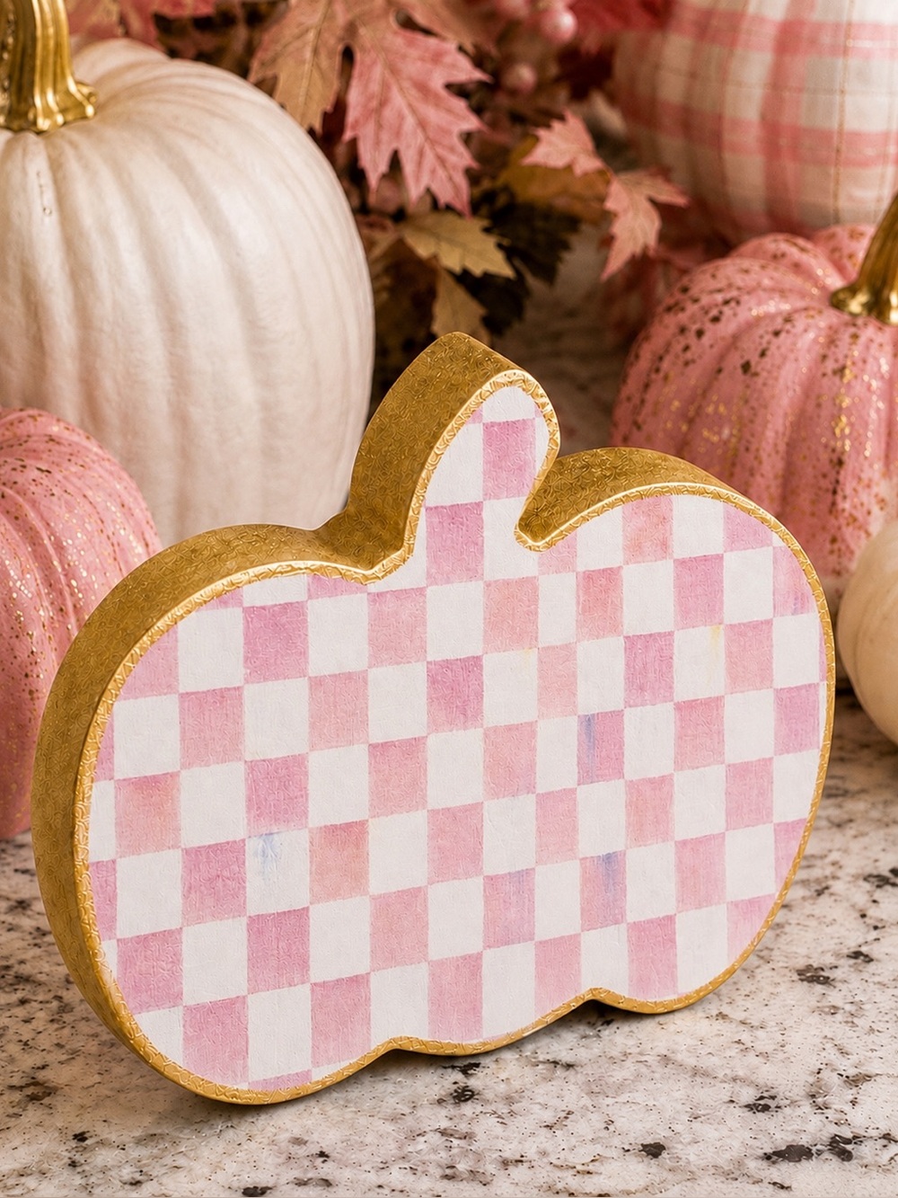 Hand Crafted Rosy Check Wood Pumpkin Pink 6”